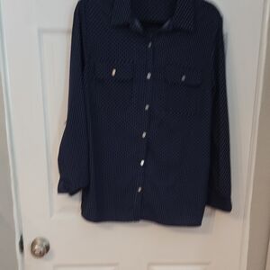 Women's Navy Blue Polkadot Button-Up Shirt